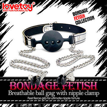 Lovetoy BONDAGE FETISH 虐戀系列-口枷皮革頸套+乳夾
