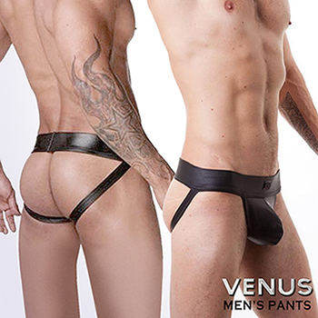 VENUS 猛男露屁屁 SM漆皮 男士內褲