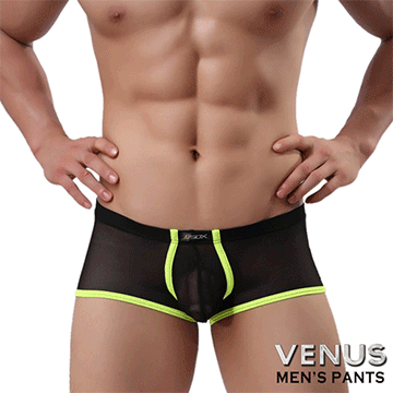 VENUS 撞色款 性感情趣 網紗平角 四角褲 黑