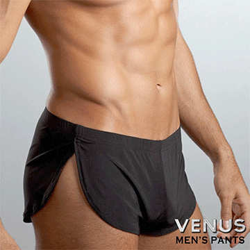 VENUS 透氣冰絲 舒適阿羅褲 四角褲 黑