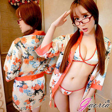 【Gaoria】戀戀櫻花妹 深V和服式浴袍三件組