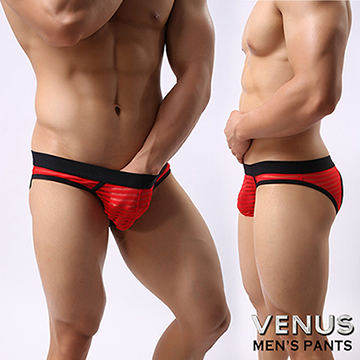 VENUS 網紗 條紋 性感情趣半透明露屁屁 男士三角內褲 紅