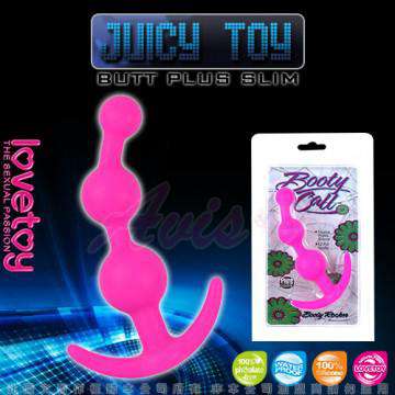 JUICY TOY-三連環泡 柔細材質後庭拉珠棒-桃紅