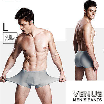 VENUS 平角內褲 無痕冰絲 透明超薄一片式 四角褲 灰 L