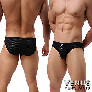 VENUS 透氣網孔 男士內褲性感三角褲 黑